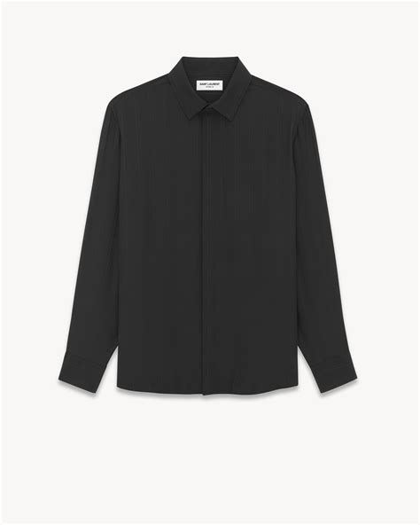 collar ysl|yves collar shirt in matte and shiny cassandre striped silk .